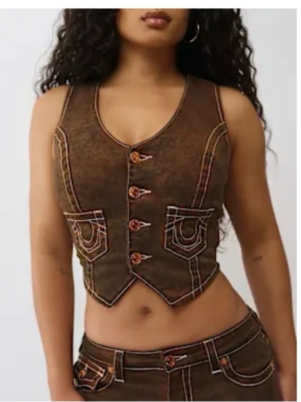 NWT True Religion Chocolate Brown Suede Vest with Contrast Stitching
